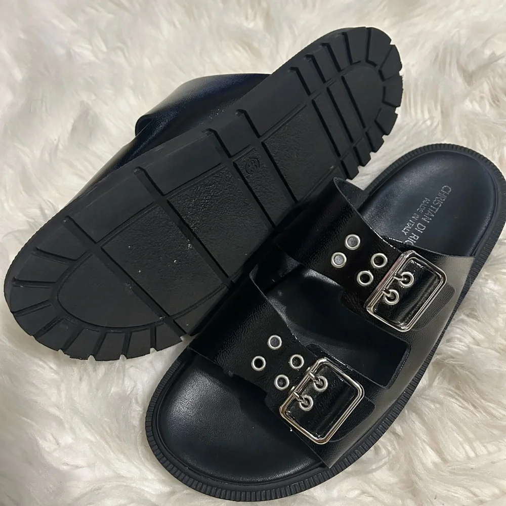 Christian Di Ricco Black Double Buckle Sandals - Picture 4 of 4